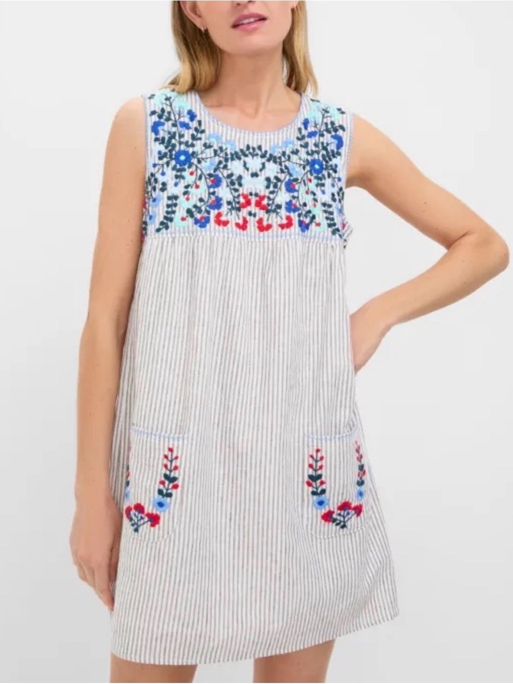 Tuckernuck Beige and White Striped Linen-Blend Shift Dress
